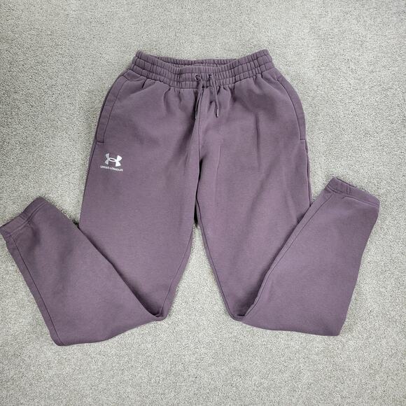 Under Armour Essentials Sweat Pants Mens M Pink Mauve Gym Cozy Fleece Joggers - Picture 3 of 14